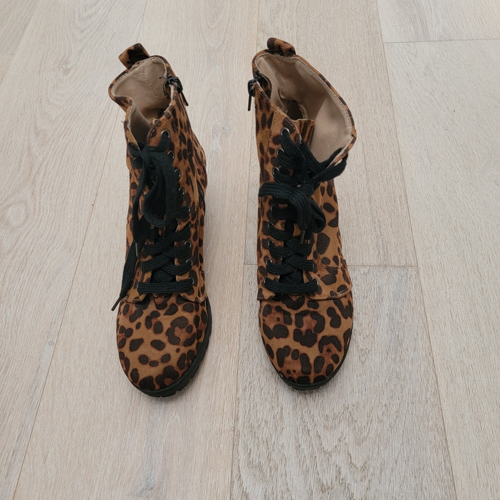 Time and Tru Leopard Lace-Up Boots